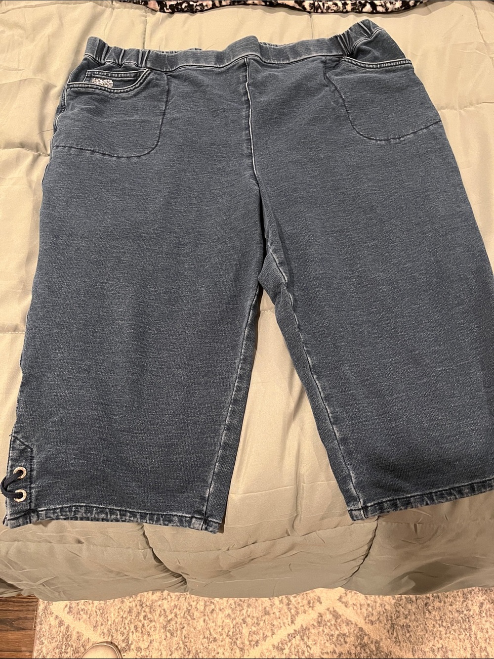 Casual Mid-Length Denim Capris in Washed Blue.  XL